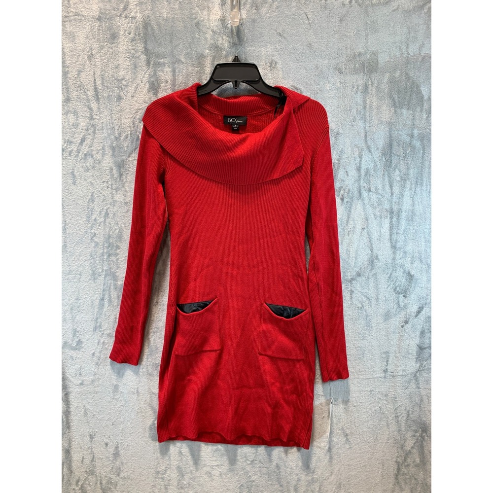 BCX Dress Womens Red Ribbed Cowl Neck Long Sleeve Sweater Dress 1103918 M NEW